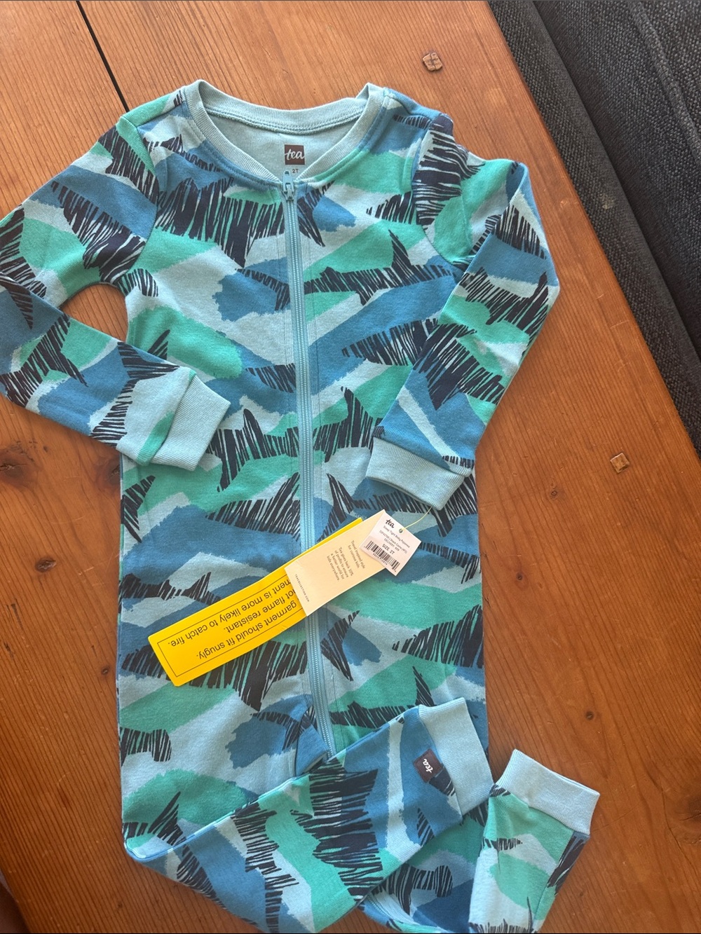 Tea Collection Blue & Teal Abstract Zip One-Piece Pajamas